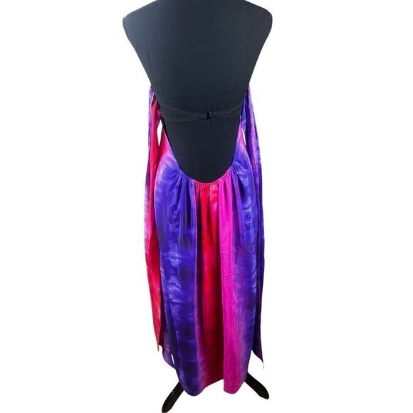 Amanda Uprichard Small 100% silk pink purple tie dye rainbow strapless dress - Picture 4 of 7